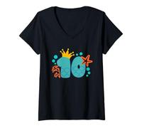 Mujer Número 10 con temática de sirena, fiesta de cumpleaños de 10 años Camiseta Cuello V