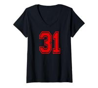 Mujer Número 31 Red Sports Team Style Camiseta Cuello V