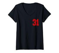 Mujer Número 31 Red Sports Team Style Camiseta Cuello V
