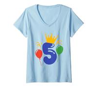 Mujer Número 5 con corona y globos - Celebración de cumpleaños Camiseta Cuello V