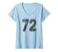 Mujer Número 72 Grungy College Sports Team ambos lados Camiseta Cuello V