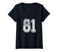 Mujer Número 81 Grungy White Sports Team Style Camiseta Cuello V