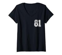 Mujer Número 81 Grungy White Sports Team Style Camiseta Cuello V