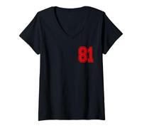 Mujer Número 81 Red Sports Team Style Camiseta Cuello V