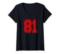 Mujer Número 81 Red Sports Team Style Camiseta Cuello V