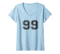 Mujer Números Deportivos Vintage 99 Noventa y Nueve Camiseta Cuello V