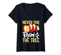 Mujer Nunca lejos del árbol Manzana Camiseta Cuello V