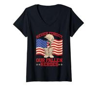 Mujer Nunca Olvides a Nuestros héroes caídos Divertido conmemorativo del Día de los Veteranos Camiseta Cuello V