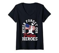 Mujer Nunca Olvides a Nuestros héroes caídos Divertido conmemorativo del Día de los Veteranos Camiseta Cuello V
