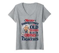 Mujer Nunca Subestimes a la anciana Que navega en Sus Ochenta años Camiseta Cuello V