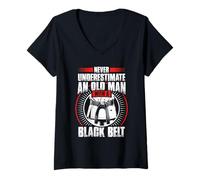 Mujer Nunca Subestimes a Old Man Black Belt Martial Arts Camiseta Cuello V