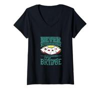 Mujer Nunca Subestimes a Old Man Bridge Player Four Ases Camiseta Cuello V