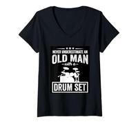 Mujer Nunca Subestimes a un Anciano con batería Camiseta Cuello V
