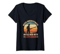 Mujer Nunca Subestimes a un Anciano con un Fusil Submarino Camiseta Cuello V