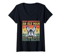 Mujer Nunca subestimes a un anciano con un perro bulldog francés Camiseta Cuello V