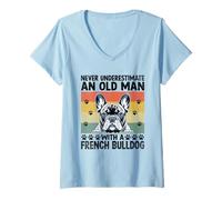 Mujer Nunca subestimes a un anciano con un perro bulldog francés Camiseta Cuello V