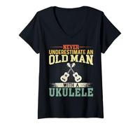 Mujer Nunca Subestimes a un Anciano con un Ukelele Uke Men Gifts Camiseta Cuello V