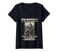 Mujer Nunca subestimes a un anciano con una moto de cross nacida en marzo Camiseta Cuello V