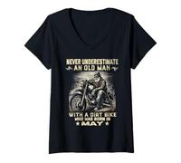 Mujer Nunca subestimes a un anciano con una moto de cross nacida en mayo Camiseta Cuello V