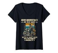 Mujer Nunca subestimes a un anciano con una moto de cross nacida en mayo Camiseta Cuello V