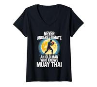 Mujer Nunca subestimes a un anciano que conoce al abuelo Muay Thai Camiseta Cuello V