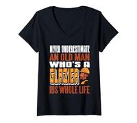 Mujer Nunca subestimes a un anciano que es un regalo divertido más brillante Camiseta Cuello V