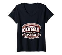 Mujer Nunca Subestimes a un Anciano Que Juega béisbol para Hombre Divertido Camiseta Cuello V