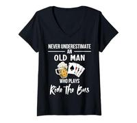 Mujer Nunca subestimes a un anciano que juega Ride the Bus Camiseta Cuello V