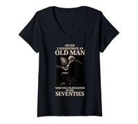 Mujer Nunca Subestimes a un Anciano Que todavía Toca la Guitarra Camiseta Cuello V