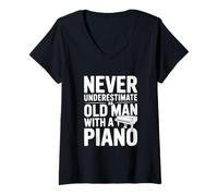 Mujer Nunca Subestimes a un Viejo con Piano Camiseta Cuello V