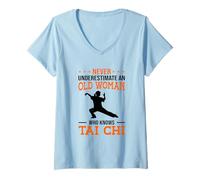 Mujer Nunca Subestimes a una anciana Que Conoce la Lucha de Tai Chi Camiseta Cuello V