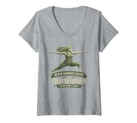Mujer Nunca Subestimes a una anciana Que Hace Yoga - Cita Divertida Camiseta Cuello V