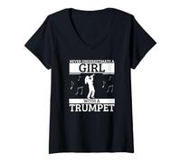 Mujer Nunca subestimes a una chica con trompeta Mujeres trompetista Camiseta Cuello V