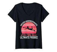 Mujer Nunca Subestimes a una Chica Que ama lo último en Frisbee Divertido Camiseta Cuello V