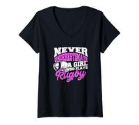 Mujer Nunca Subestimes a una Chica Que Juega Rugby - Mariscal de Campo Camiseta Cuello V