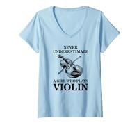 Mujer Nunca Subestimes a una Chica Que Toca el violín Camiseta Cuello V