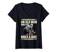 Mujer Nunca Subestimes al Viejo en Sus 70 Paseos en Bicicleta Camiseta Cuello V