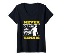 Mujer Nunca Subestimes al Viejo Que Juega a un Jugador de Tenis Camiseta Cuello V