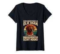 Mujer Nunca Subestimes Old Man Bavarian Mountain Hound Retro Camiseta Cuello V