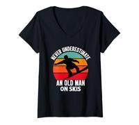 Mujer Nunca Subestimes Old Man Skis Deportes de Invierno Camiseta Cuello V