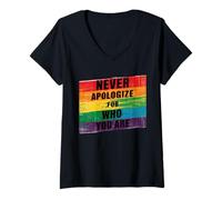 Mujer Nunca te disculpes por quién eres Gay Ally LGBTQ Pride Month Camiseta Cuello V