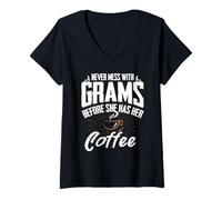 Mujer Nunca te metas con Gramos Antes de Que Tenga su Regalo de café para Abuela Camiseta Cuello V