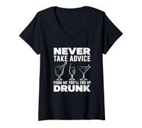 Mujer Nunca Tome Consejo Camarero terminará Borracho Camiseta Cuello V