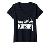 Mujer Nunchuck Karate Sol Naciente Camiseta Cuello V