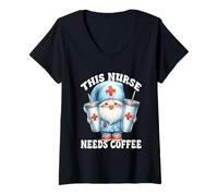 Mujer Nurse and Coffee GNOME Funny Saying This Nurse Needs Coffee Camiseta Cuello V