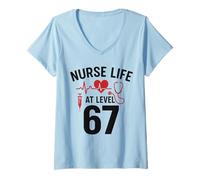 Mujer Nurse Life at Level 67 Funny Medical Student 67 Meme Camiseta Cuello V