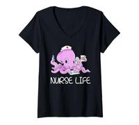 Mujer Nurse Life I Octopus Nursing Hospital Cuidador Camiseta Cuello V