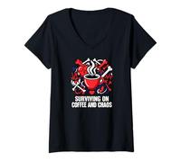 Mujer Nurse Life Surviving On Coffee and Chaos ER Camiseta Cuello V