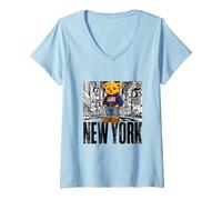 Mujer NY Teddy Bear New York City Stories - Cute Bear City Illustr Camiseta Cuello V