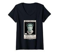 Mujer NYC Statue of Liberty with Fur Mask Bring The Unexpected Camiseta Cuello V
